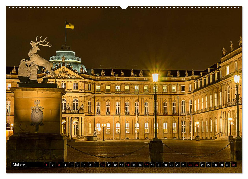 Stuttgart - Blue City Lights (CALVENDO Premium Wandkalender 2026)