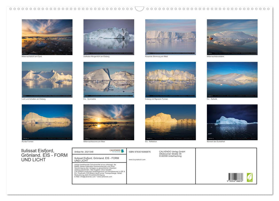 Ilulissat Eisfjord, Grönland. EIS - FORM UND LICHT (CALVENDO Wandkalender 2026)