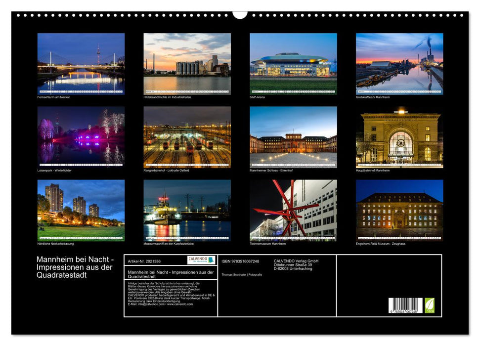 Mannheim bei Nacht - Impressionen aus der Quadratestadt (CALVENDO Wandkalender 2026)