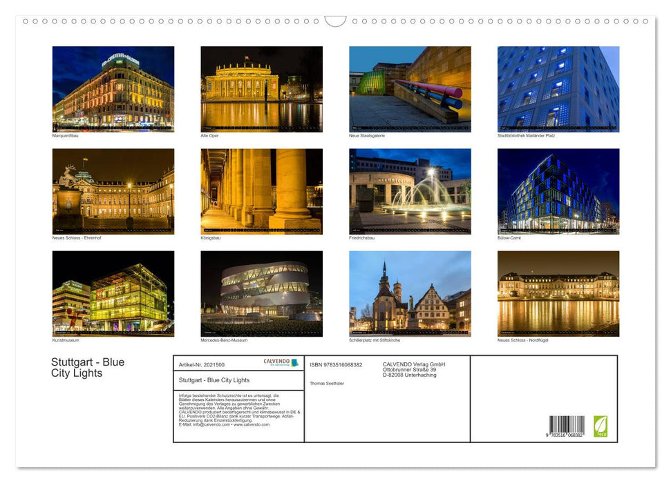 Stuttgart - Blue City Lights (CALVENDO Wandkalender 2026)
