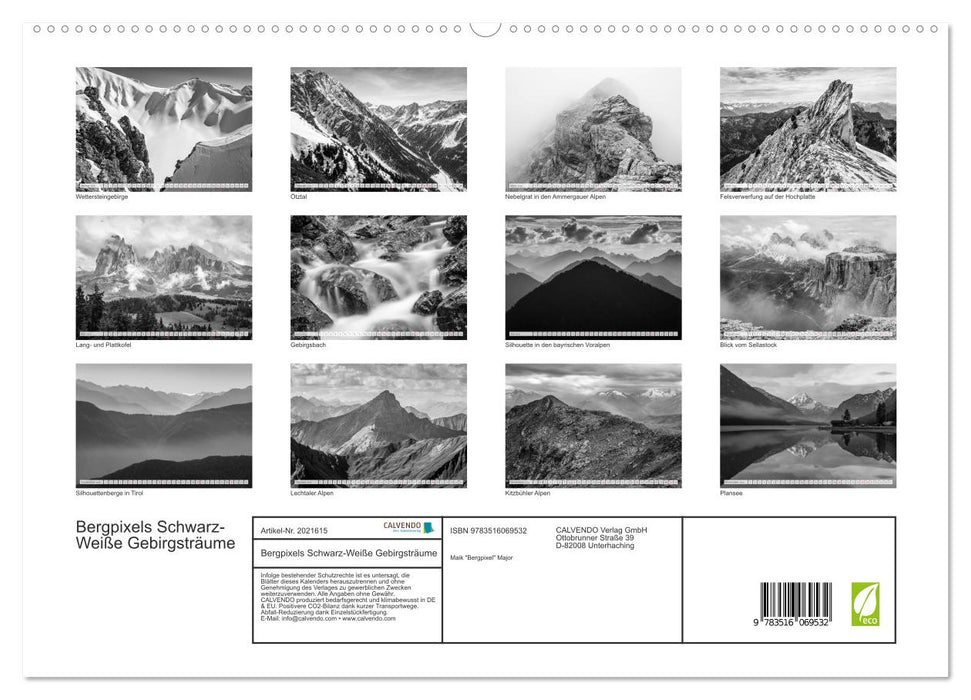 Bergpixels Schwarz-Weiße Gebirgsträume (CALVENDO Premium Wandkalender 2026)