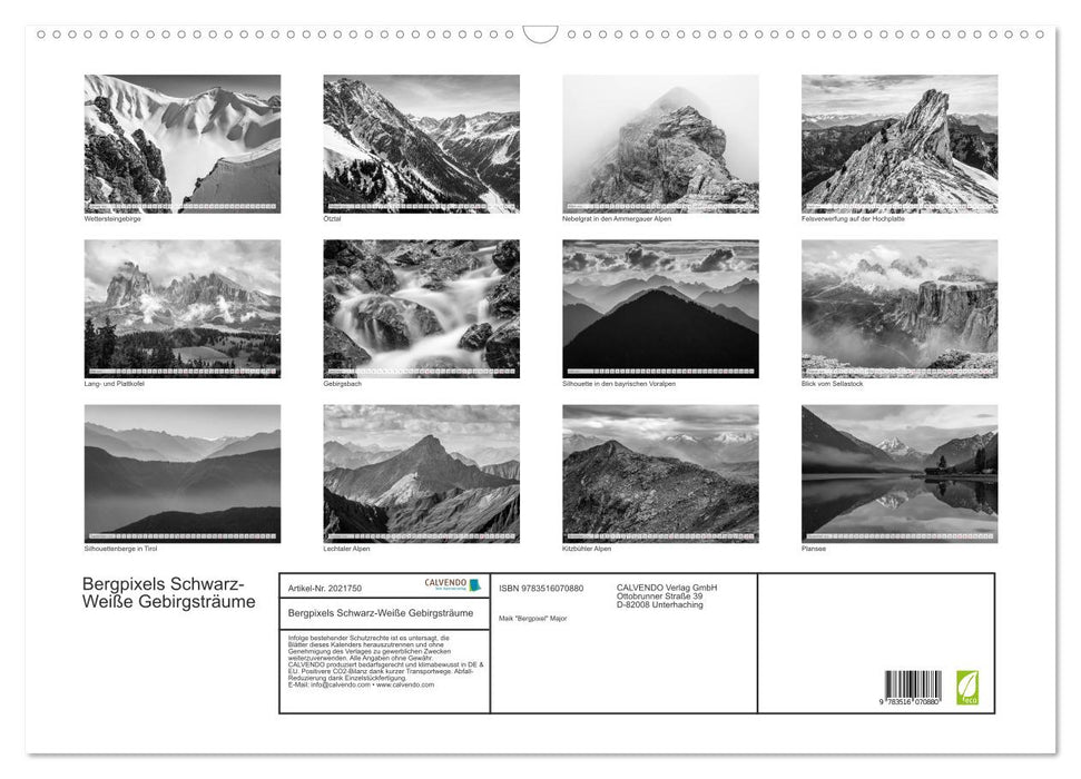 Bergpixels Schwarz-Weiße Gebirgsträume (CALVENDO Wandkalender 2026)