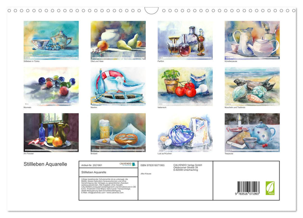 Stillleben Aquarelle (CALVENDO Wandkalender 2026)