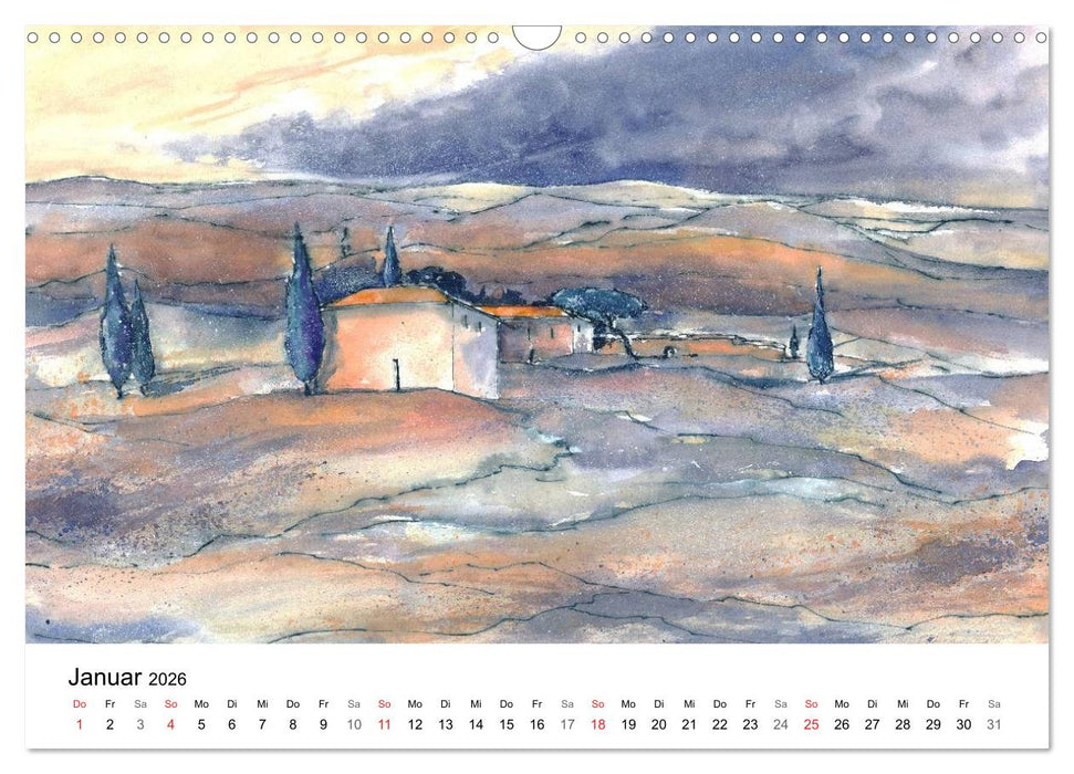 Toskana Aquarelle (CALVENDO Wandkalender 2026)