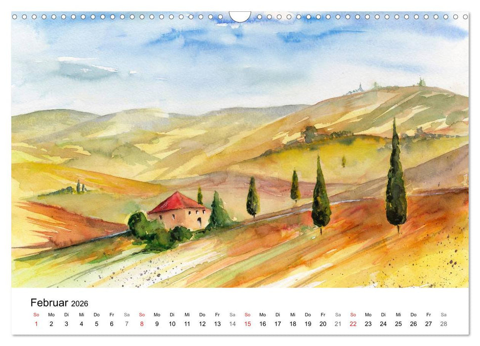 Toskana Aquarelle (CALVENDO Wandkalender 2026)