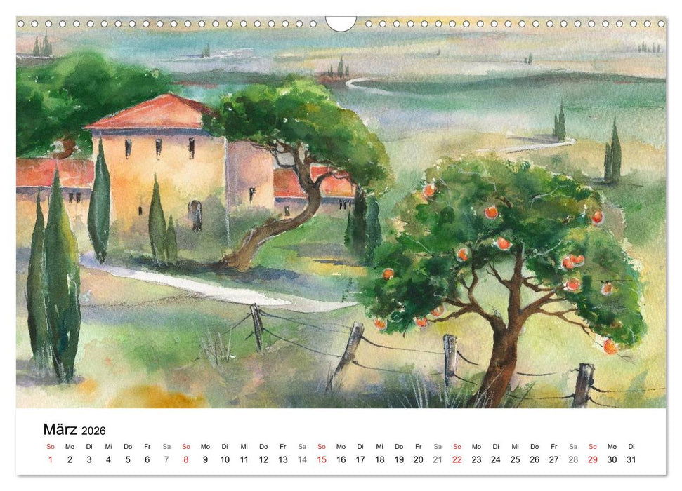 Toskana Aquarelle (CALVENDO Wandkalender 2026)