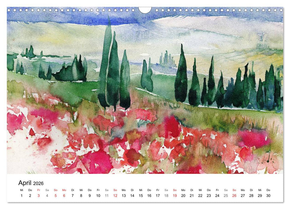 Toskana Aquarelle (CALVENDO Wandkalender 2026)