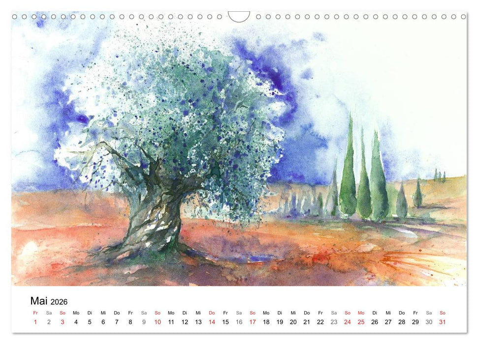Toskana Aquarelle (CALVENDO Wandkalender 2026)