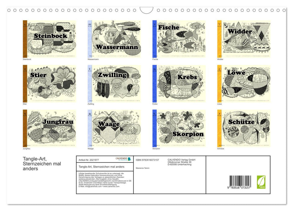 Tangle-Art, Sternzeichen mal anders (CALVENDO Wandkalender 2026)