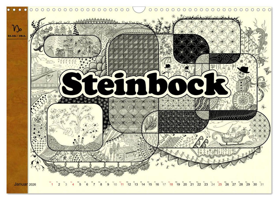 Tangle-Art, Sternzeichen mal anders (CALVENDO Wandkalender 2026)