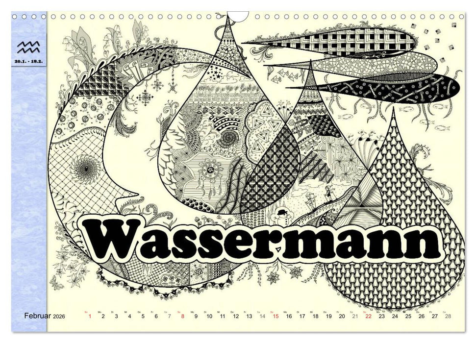 Tangle-Art, Sternzeichen mal anders (CALVENDO Wandkalender 2026)