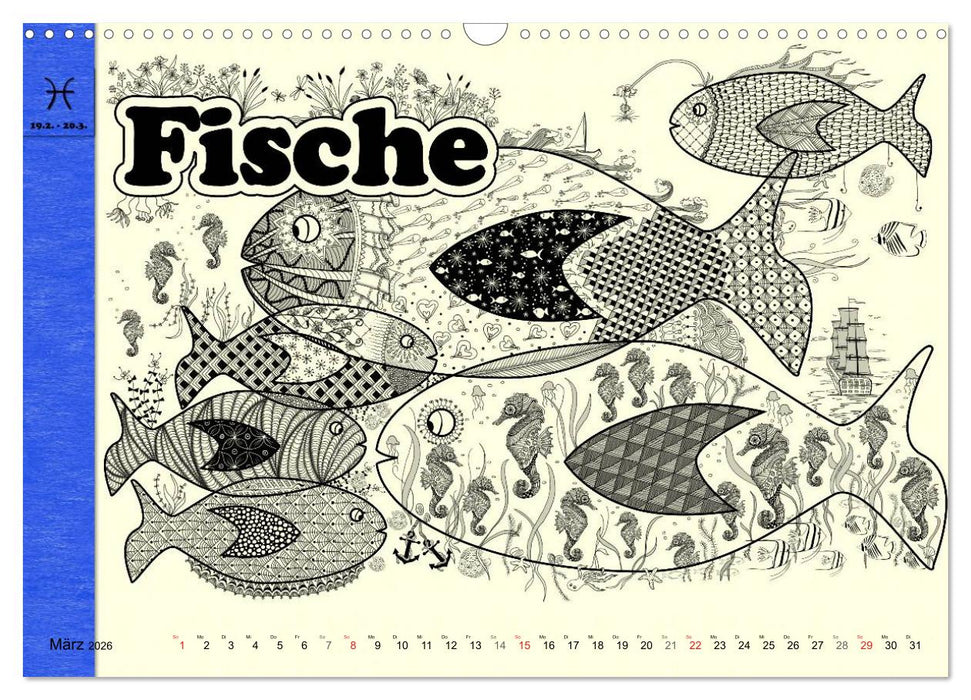 Tangle-Art, Sternzeichen mal anders (CALVENDO Wandkalender 2026)
