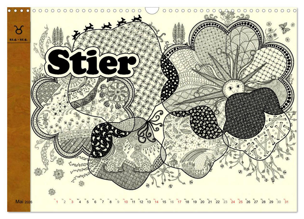Tangle-Art, Sternzeichen mal anders (CALVENDO Wandkalender 2026)