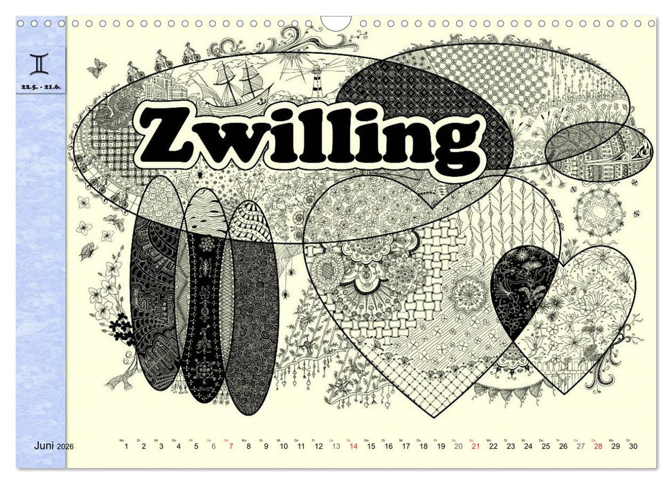 Tangle-Art, Sternzeichen mal anders (CALVENDO Wandkalender 2026)