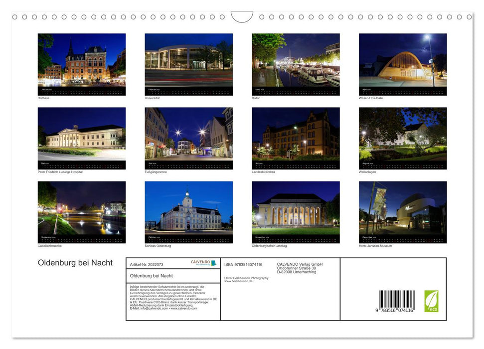 Oldenburg bei Nacht (CALVENDO Wandkalender 2026)