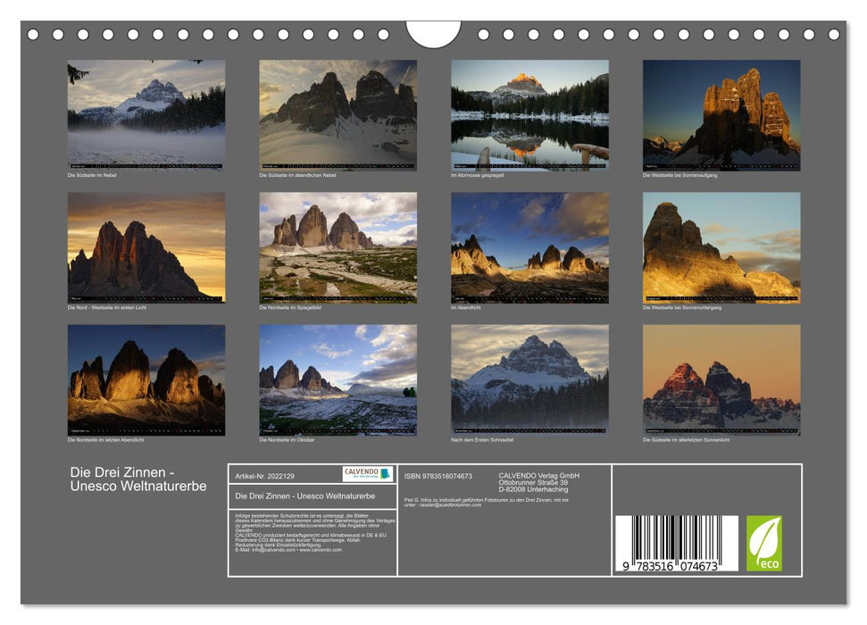 Die Drei Zinnen - Unesco Weltnaturerbe (CALVENDO Wandkalender 2026)