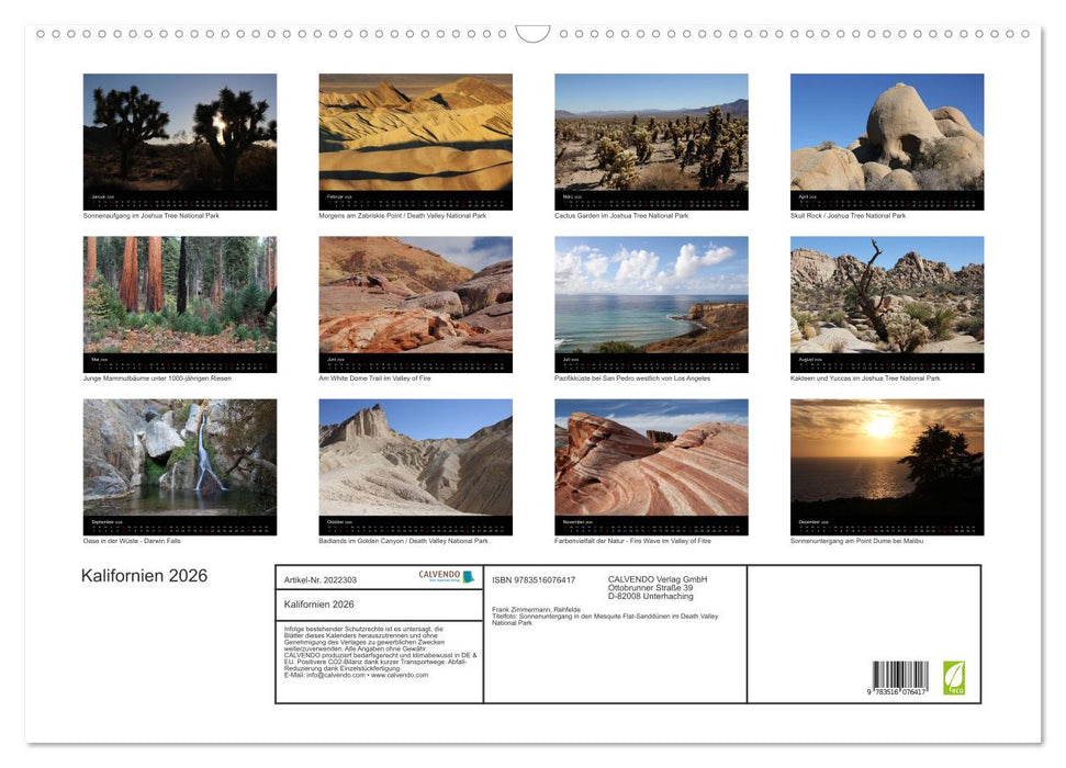 Kalifornien 2026 (CALVENDO Wandkalender 2026)