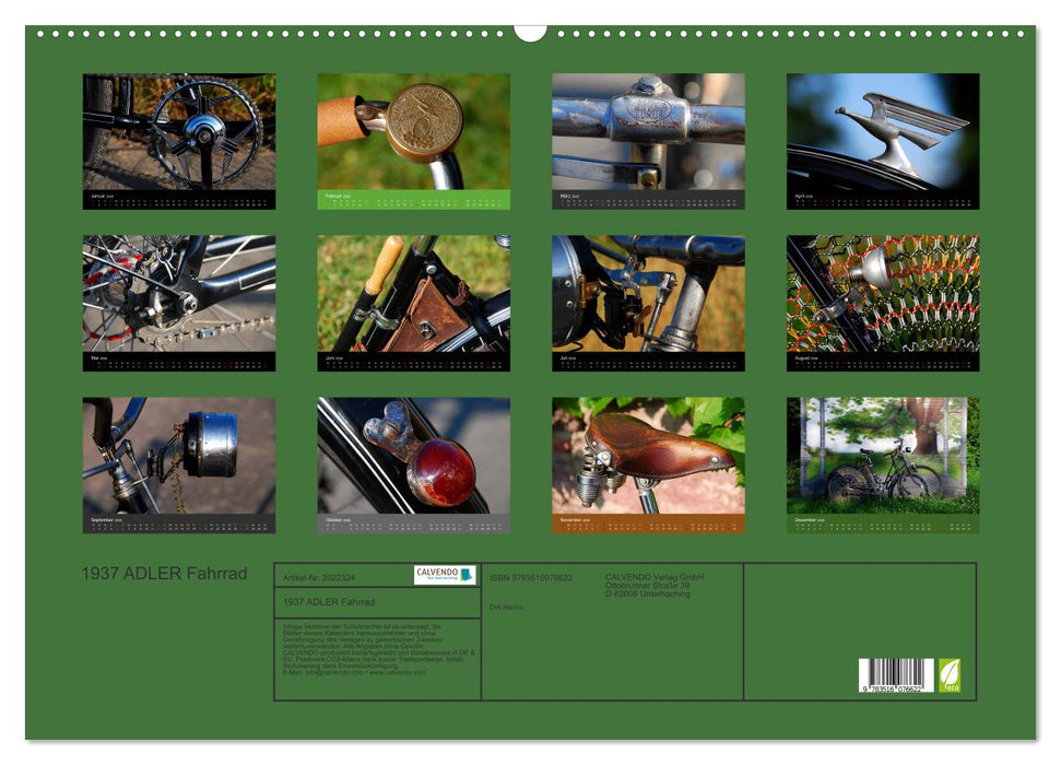1937 ADLER Fahrrad (CALVENDO Wandkalender 2026)