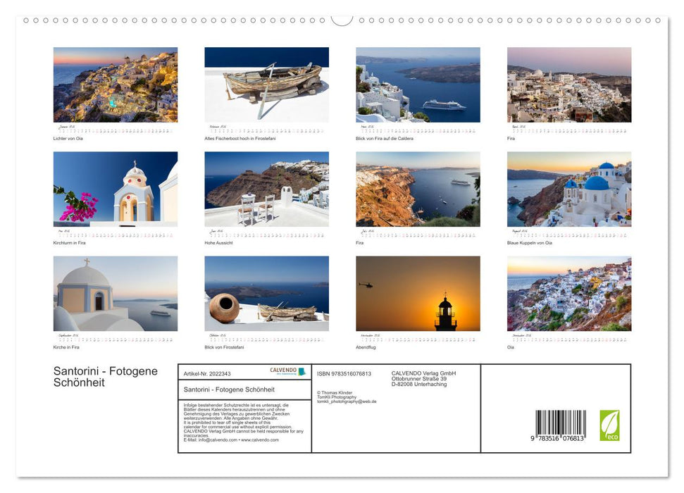 Santorini - Fotogene Schönheit (CALVENDO Premium Wandkalender 2026)