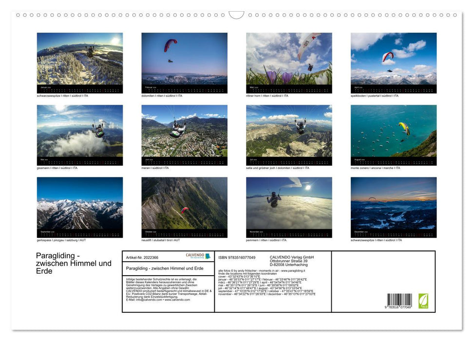Paragliding - zwischen Himmel und Erde (CALVENDO Wandkalender 2026)