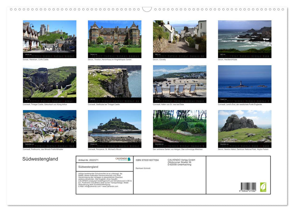 Südwestengland (CALVENDO Wandkalender 2026)