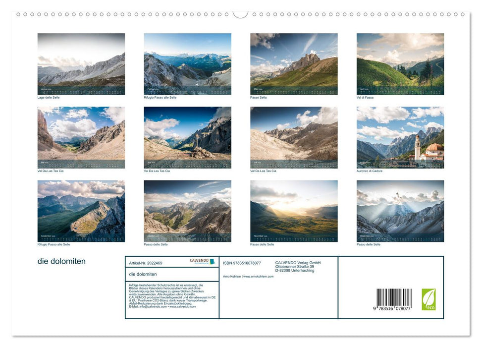 die dolomiten (CALVENDO Premium Wandkalender 2026)