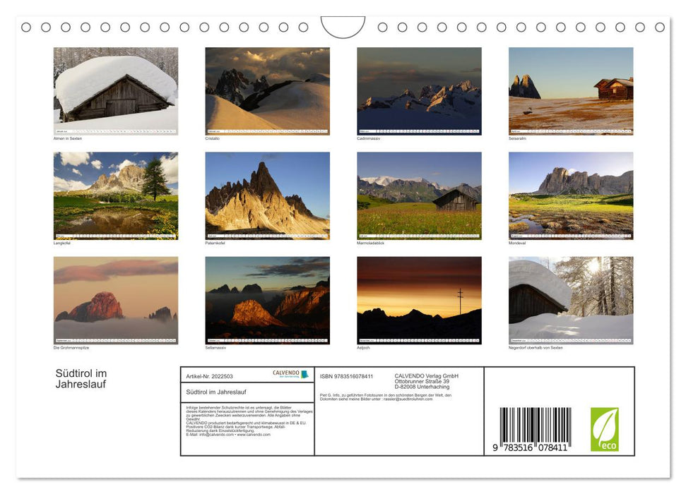 Südtirol im Jahreslauf (CALVENDO Wandkalender 2026)