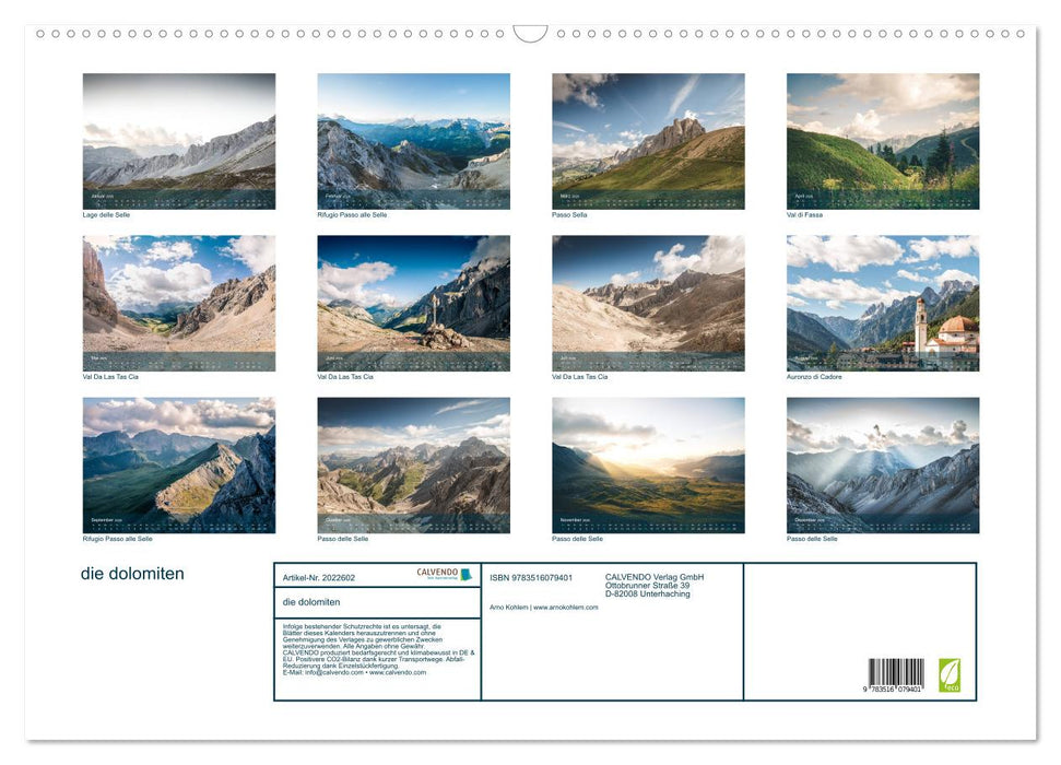 die dolomiten (CALVENDO Wandkalender 2026)
