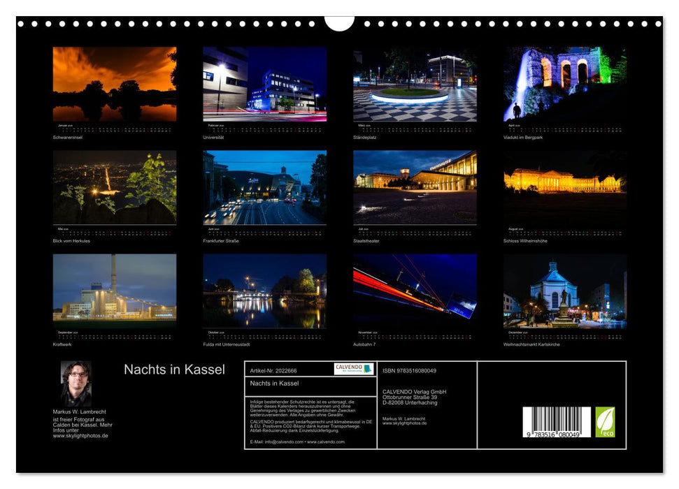 Nachts in Kassel (CALVENDO Wandkalender 2026)