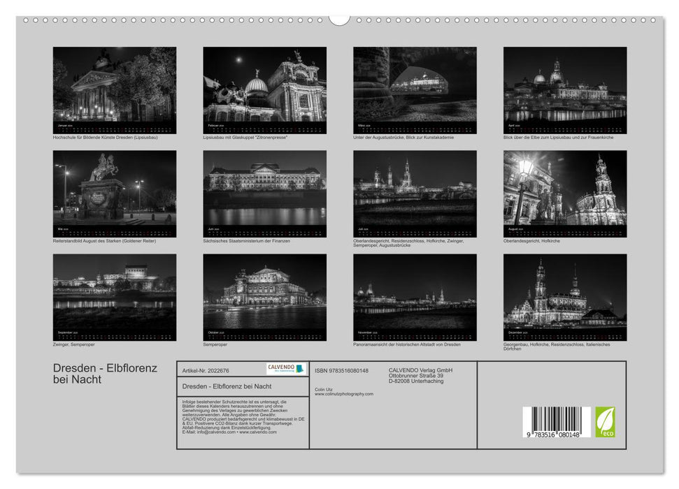 Dresden - Elbflorenz bei Nacht (CALVENDO Premium Wandkalender 2026)