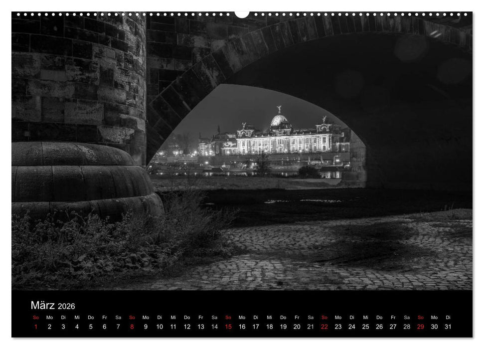 Dresden - Elbflorenz bei Nacht (CALVENDO Premium Wandkalender 2026)