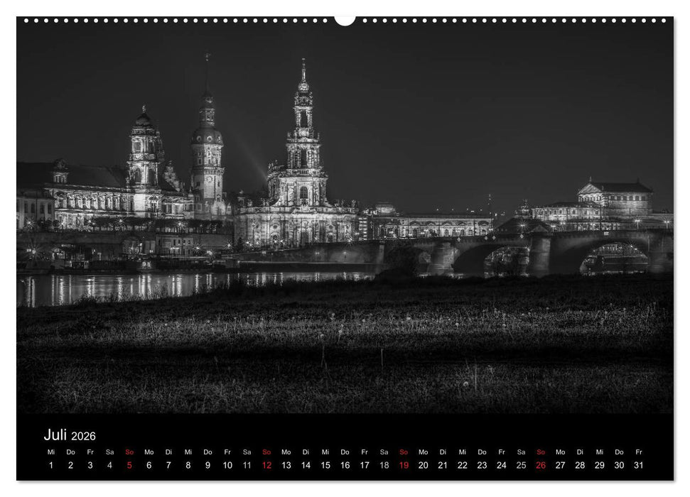 Dresden - Elbflorenz bei Nacht (CALVENDO Premium Wandkalender 2026)