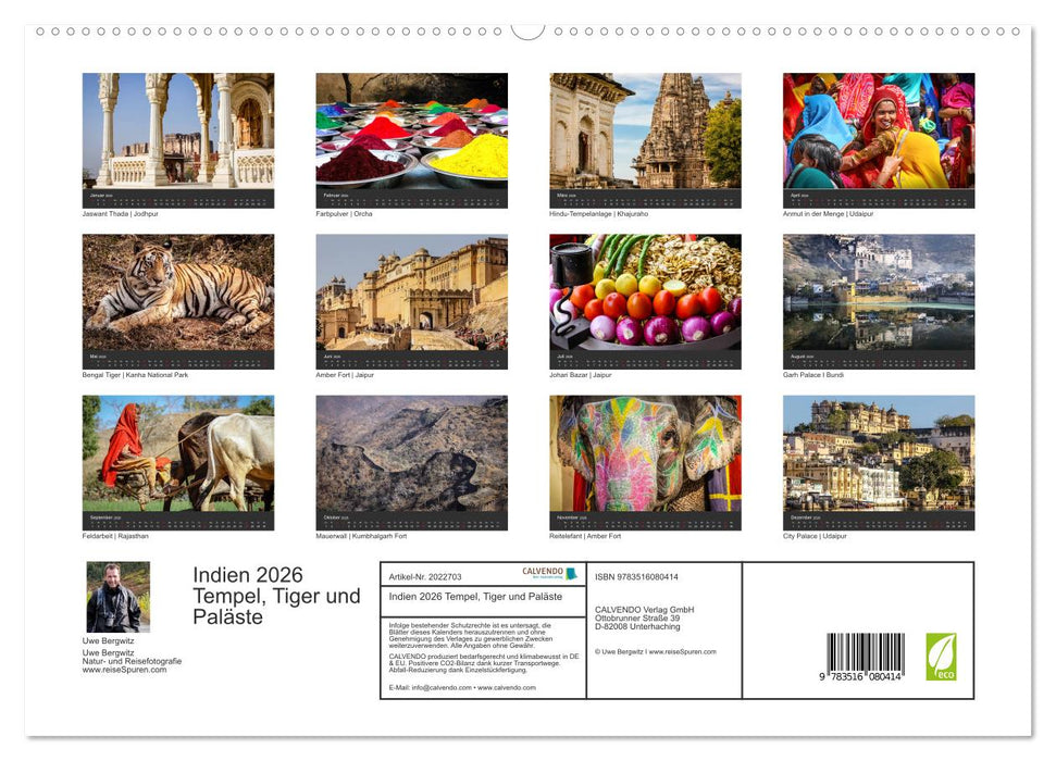 Indien 2026 Tempel, Tiger und Paläste (CALVENDO Premium Wandkalender 2026)