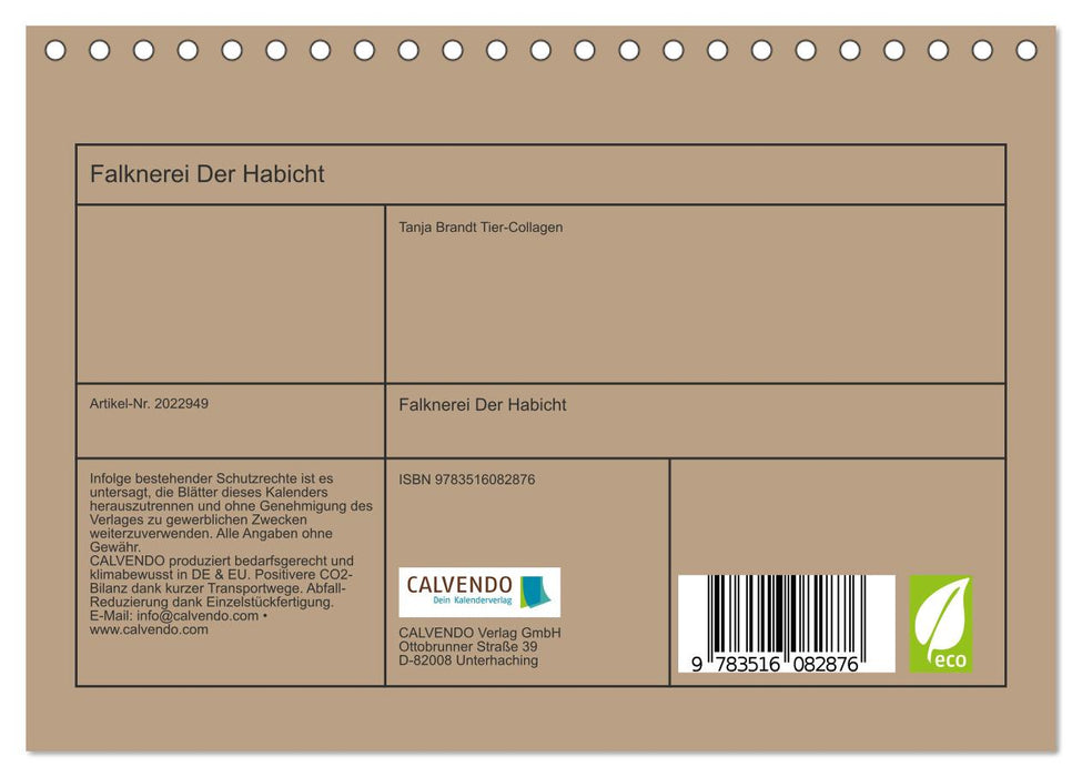 Falknerei Der Habicht (CALVENDO Wandkalender 2026)