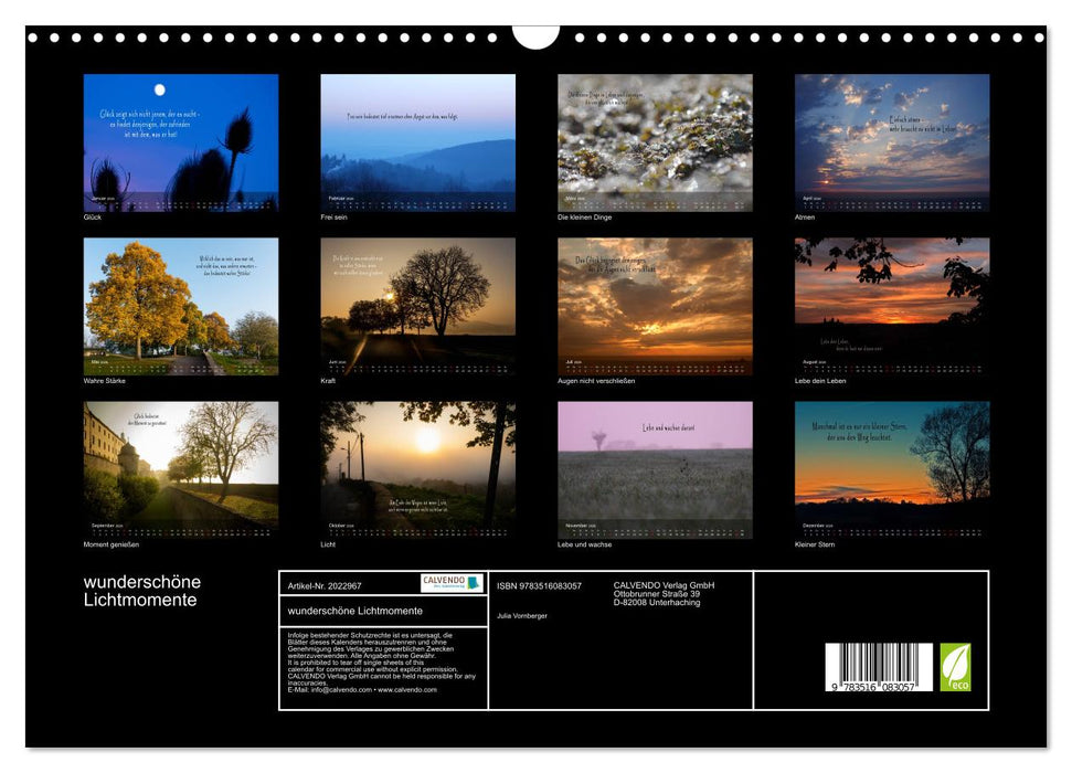 wunderschöne Lichtmomente (CALVENDO Wandkalender 2026)