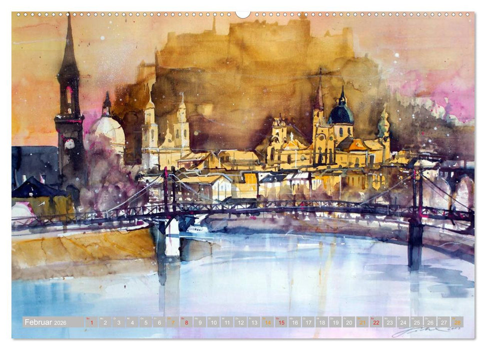 Aquarelle aus der Mozartstadt Salzburg (CALVENDO Premium Wandkalender 2026)