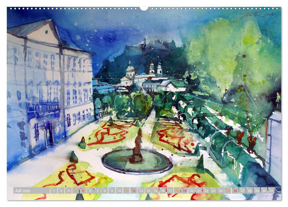 Aquarelle aus der Mozartstadt Salzburg (CALVENDO Premium Wandkalender 2026)