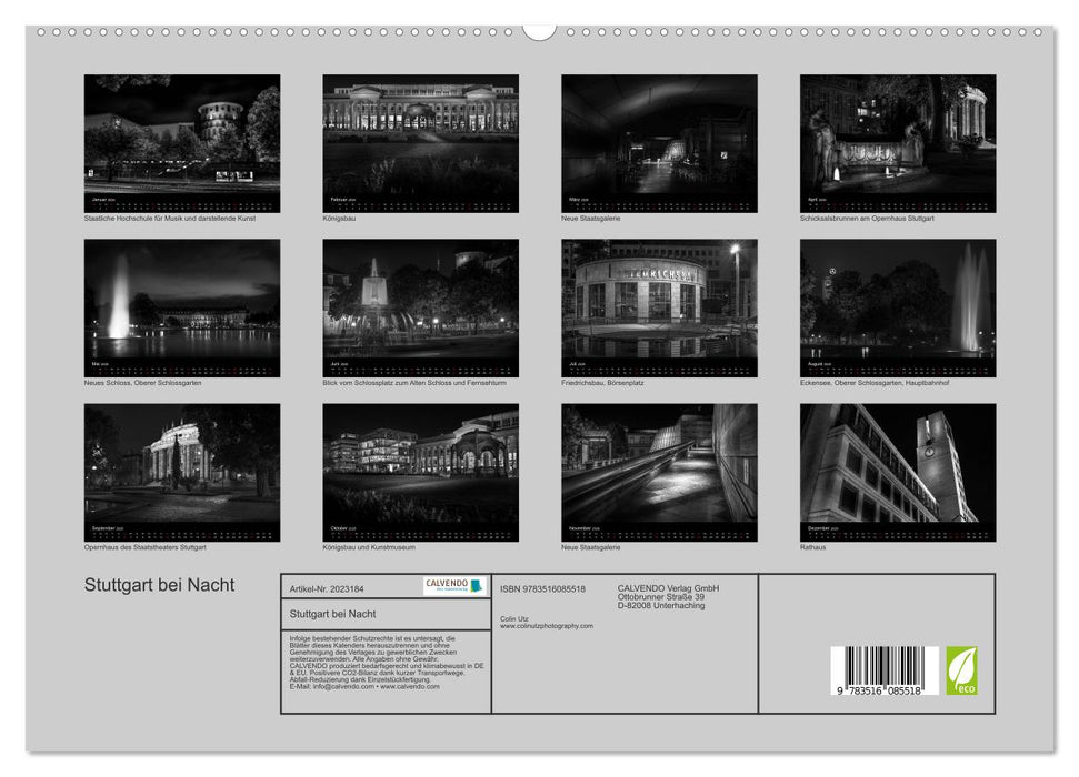 Stuttgart bei Nacht (CALVENDO Premium Wandkalender 2026)