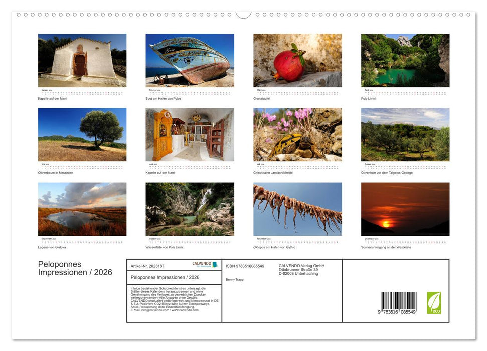 Peloponnes Impressionen / 2026 (CALVENDO Premium Wandkalender 2026)