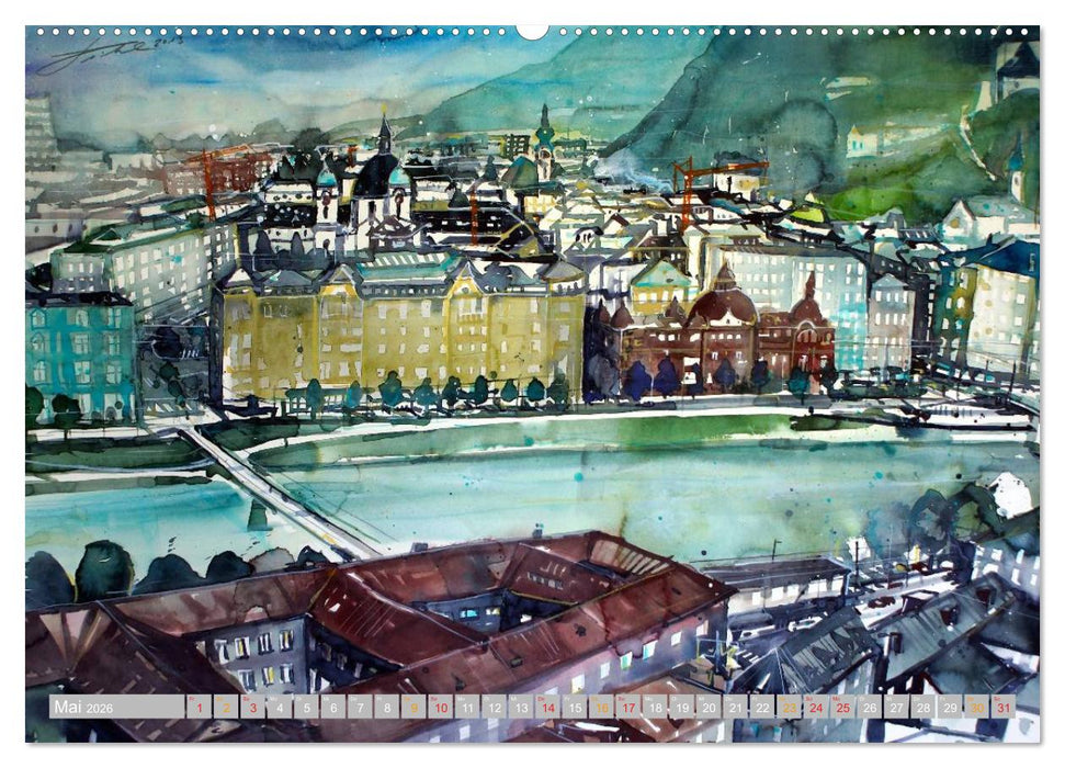 Aquarelle aus der Mozartstadt Salzburg (CALVENDO Wandkalender 2026)