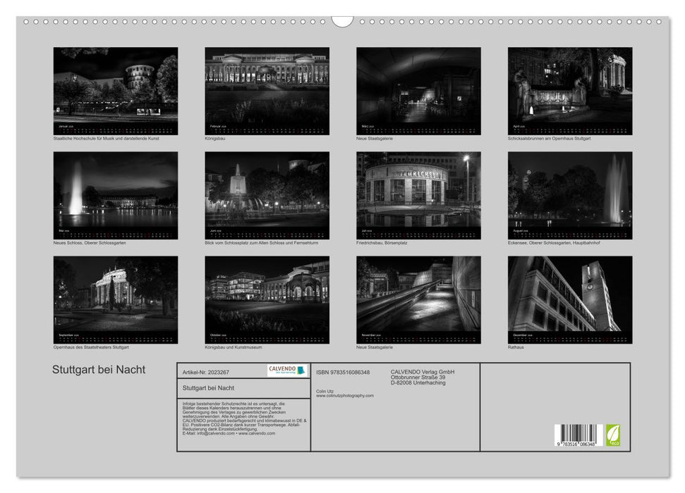 Stuttgart bei Nacht (CALVENDO Wandkalender 2026)