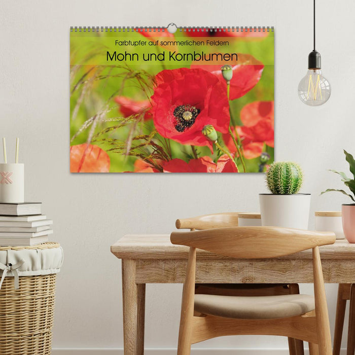Farbtupfer auf sommerlichen Feldern - Mohn und Kornblumen (CALVENDO Wandkalender 2026)