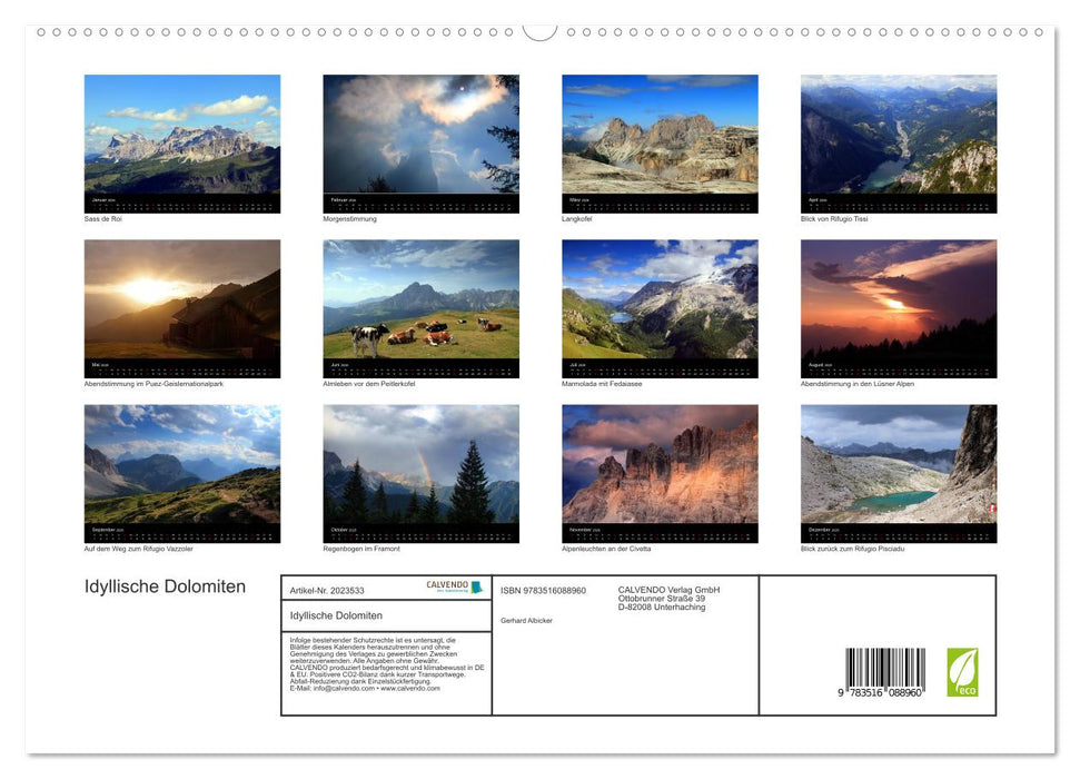 Idyllische Dolomiten (CALVENDO Premium Wandkalender 2026)