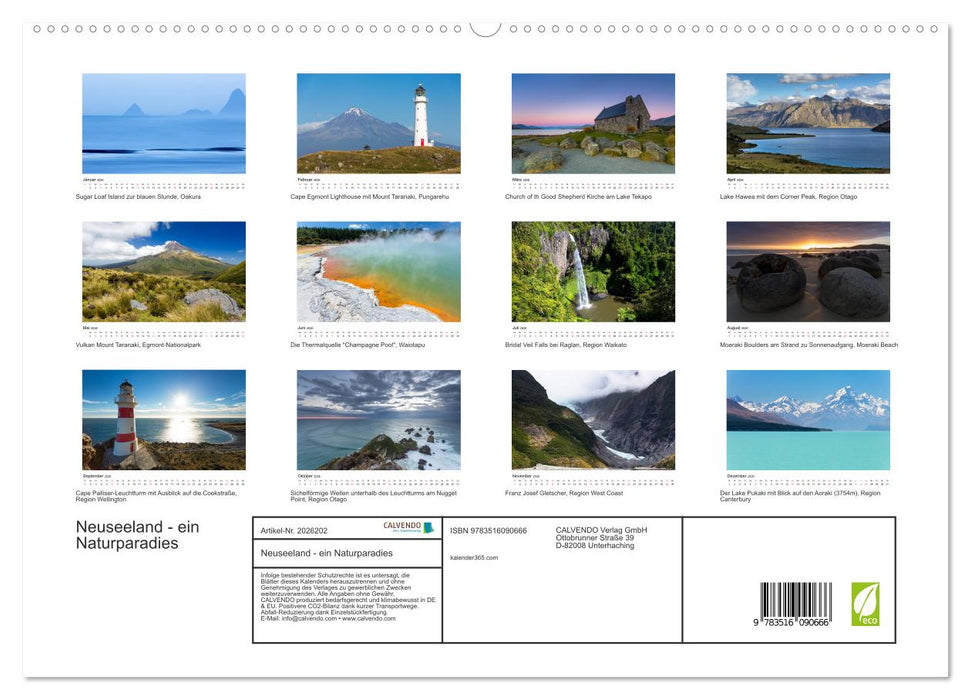 Neuseeland - ein Naturparadies (CALVENDO Premium Wandkalender 2026)