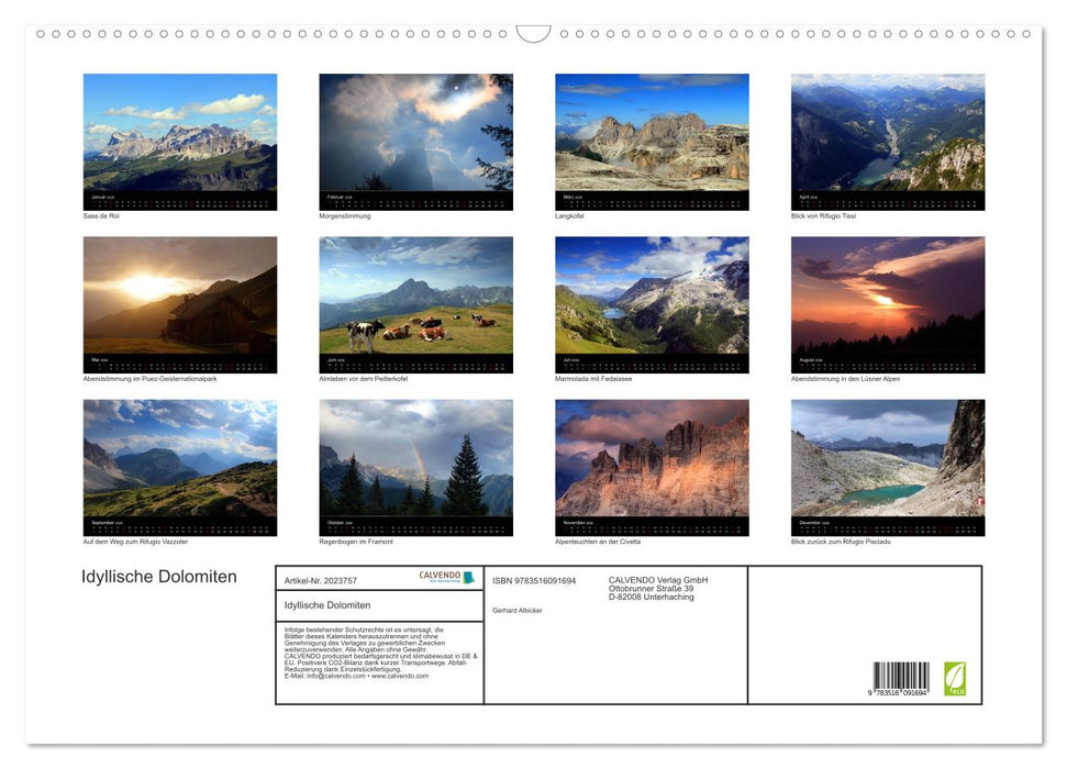 Idyllische Dolomiten (CALVENDO Wandkalender 2026)