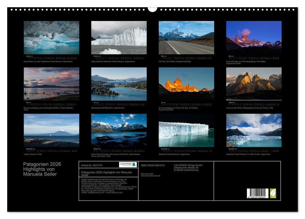 Patagonien 2026 Highlights von Manuela Seiler (CALVENDO Wandkalender 2026)