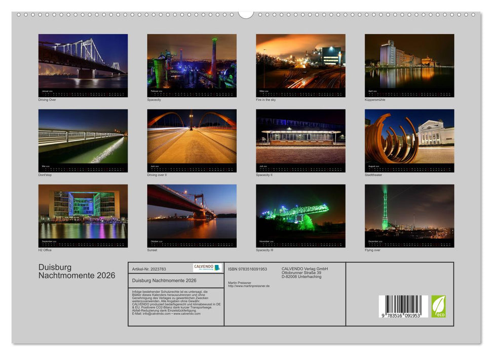 Duisburg Nachtmomente 2026 (CALVENDO Premium Wandkalender 2026)