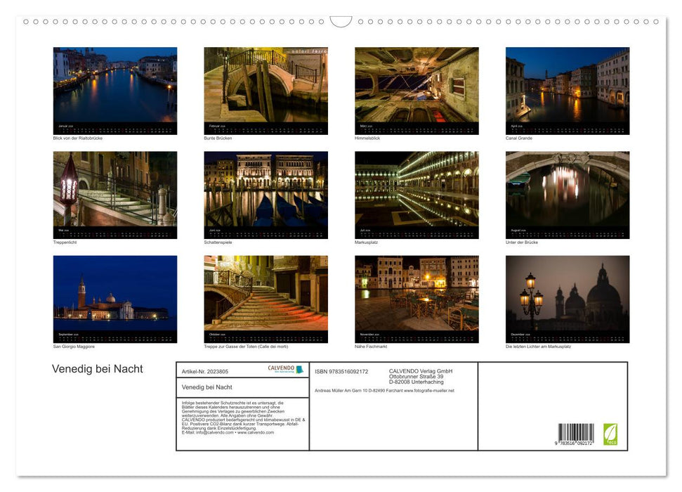 Venedig bei Nacht (CALVENDO Wandkalender 2026)