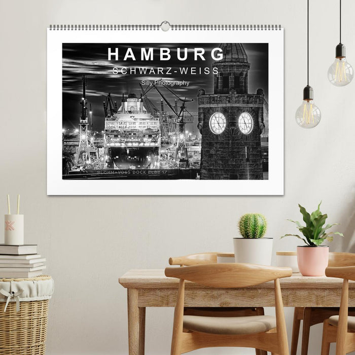 Hamburg in schwarz-weiss (CALVENDO Wandkalender 2026)