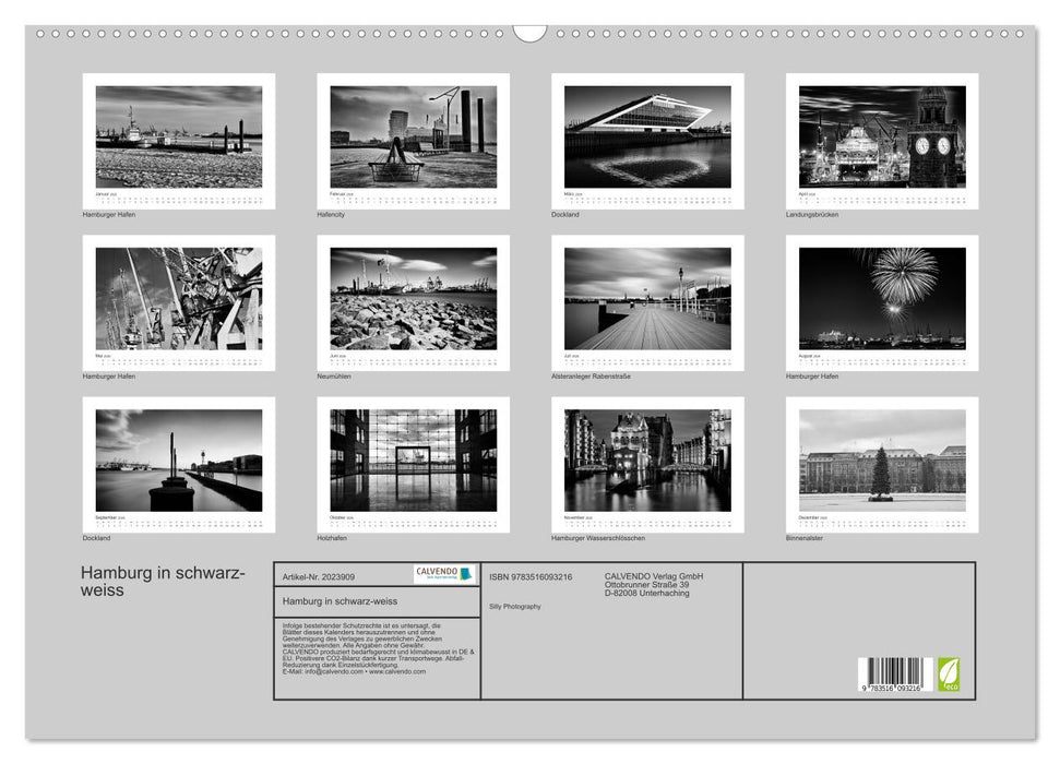 Hamburg in schwarz-weiss (CALVENDO Wandkalender 2026)